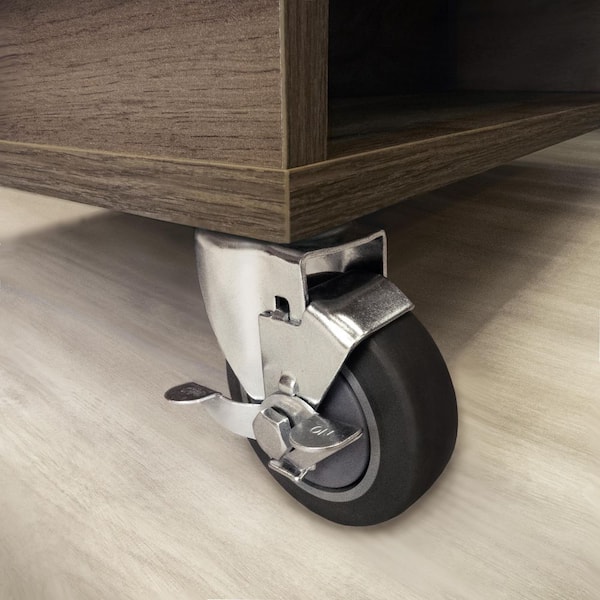 Everbilt - 4 in. Gray Rubber Like TPR and Steel Swivel Plate Caster with Locking Brake and 250 lb. Load Rating