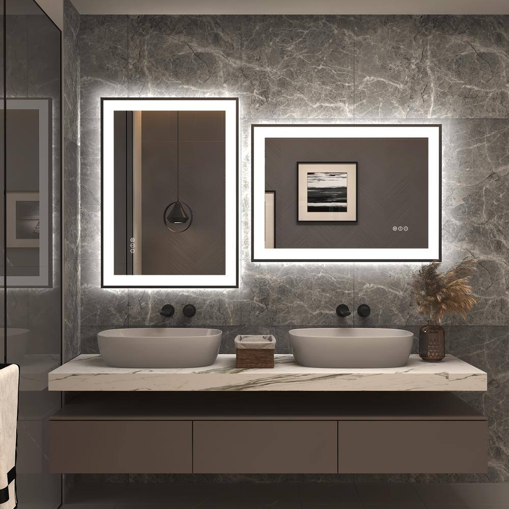 Matte Black LED Lighted Anti-Fog Vanity Mirror with Tempered Glass, 28" x 20"