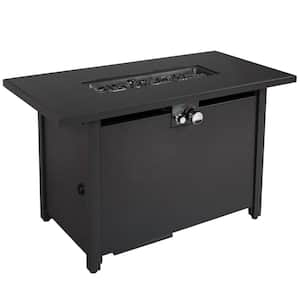 43 in. 50,000 BTU Rectangular Steel Gas Outdoor Patio Fire Pit Table in Black with Lid