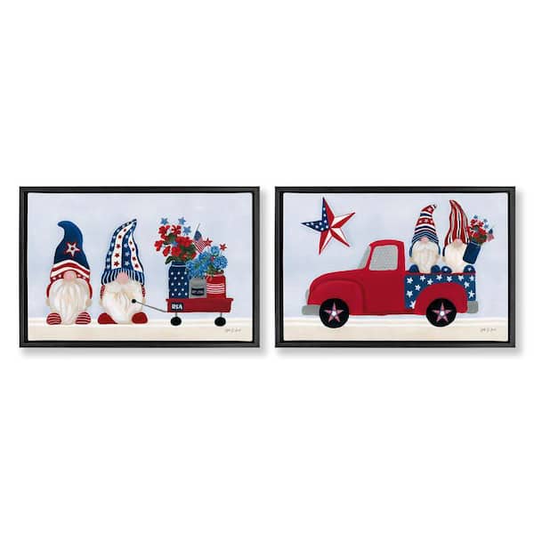 Stupell Industries Americana Florals and Gnomes by Yvette St. Amant 2-Pieces Black Floater Frame Fantasy Graphic Art Print 21 in. x 31 in.