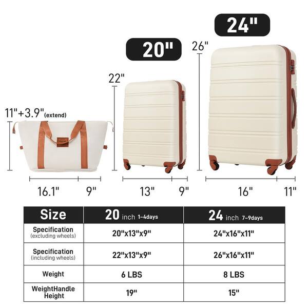 Merax 3-Piece White and Brown Expandable ABS Hardshell Spinner 20