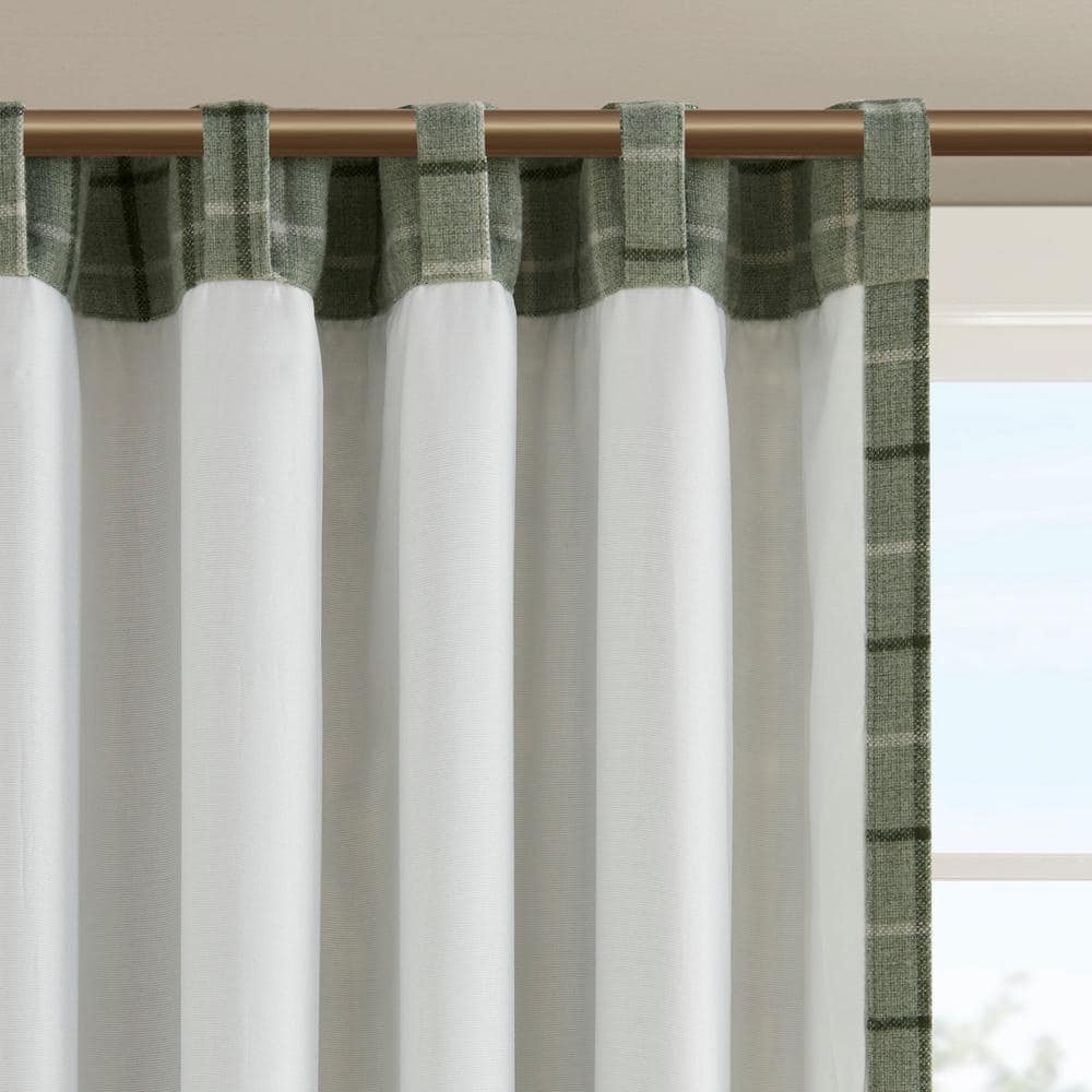 Green Plaid Thermal Fleece Lined Curtain Panel, 50" x 84"