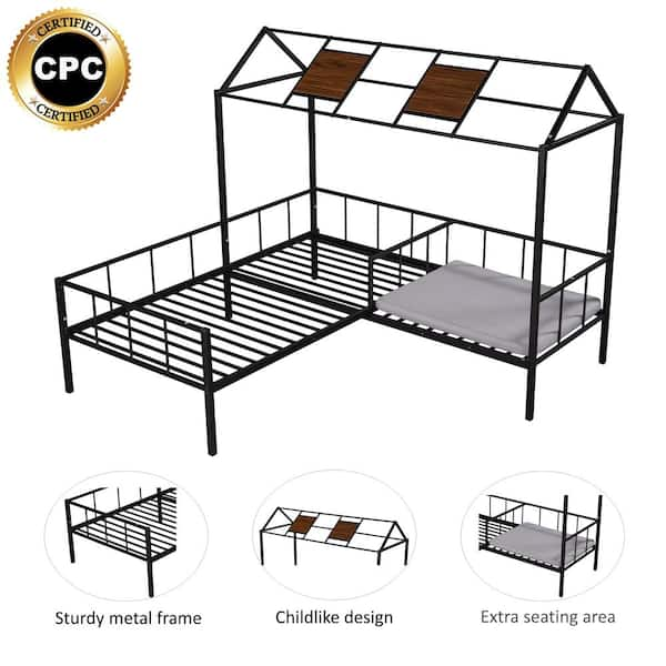 GOJANE Black Twin Play House Bed with Seating Area W427S00122LWY