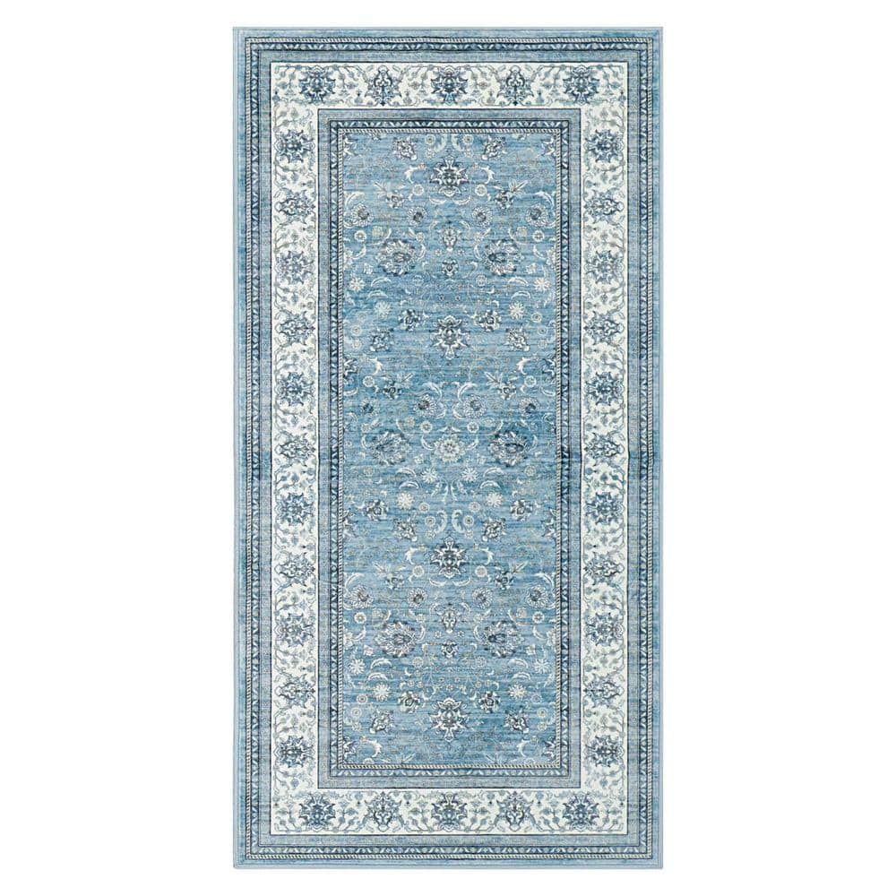 Wyatt & Ash Finley Blue/White 2 ft. x 4 ft. Woven Oriental Polyester ...