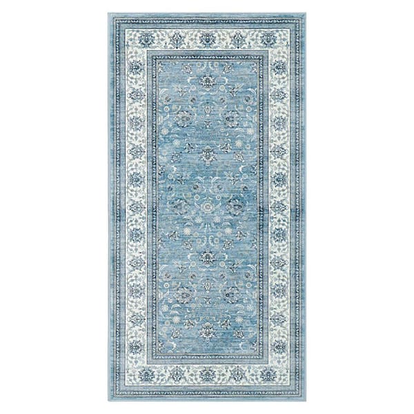 Finley Blue/White 2 ft. x 4 ft. Woven Oriental Polyester Accent Rug
