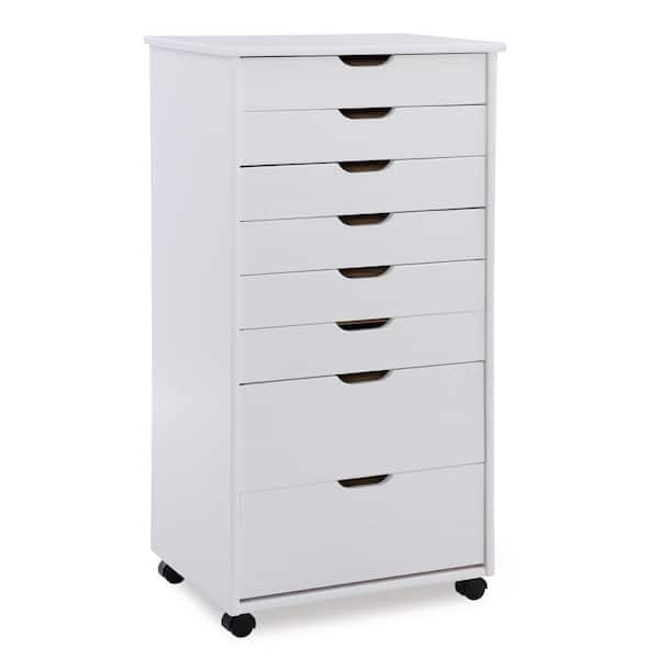 Linon Home Decor McLeod White Wash Eight Drawer Rolling Storage Cart