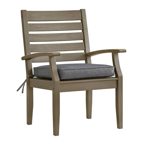 HomeSullivan Verdon Gorge Gray Oiled Wood Outdoor Dining Arm Chair with Gray Cushion (Set of 2)