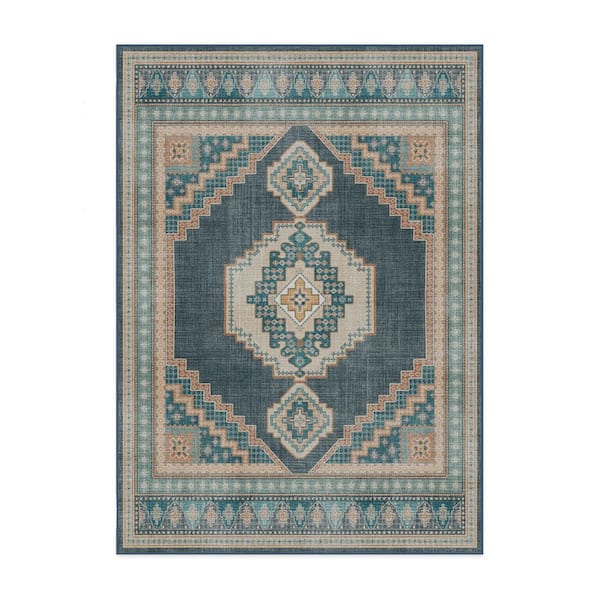 Machine Washable Rug with Standard Pad - Rayne Soft Navy 5 ft. x 7 ft.