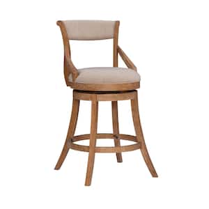 Gilda Brown Wirebrush Finish with Natural Linen Upholstery 31 in. Bar Stool