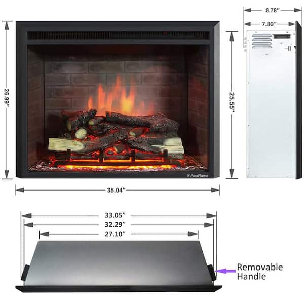 PuraFlame 33 in. W Electric Fireplace Insert with Fire Crackling Sound,  750/1500W, Black HM45D - The Home Depot