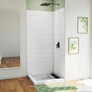 DreamStone 36 in. W x 84 in. H x 36 in. D 2-Piece Glue Up Modern Solid Corner Shower Wall Surround in White