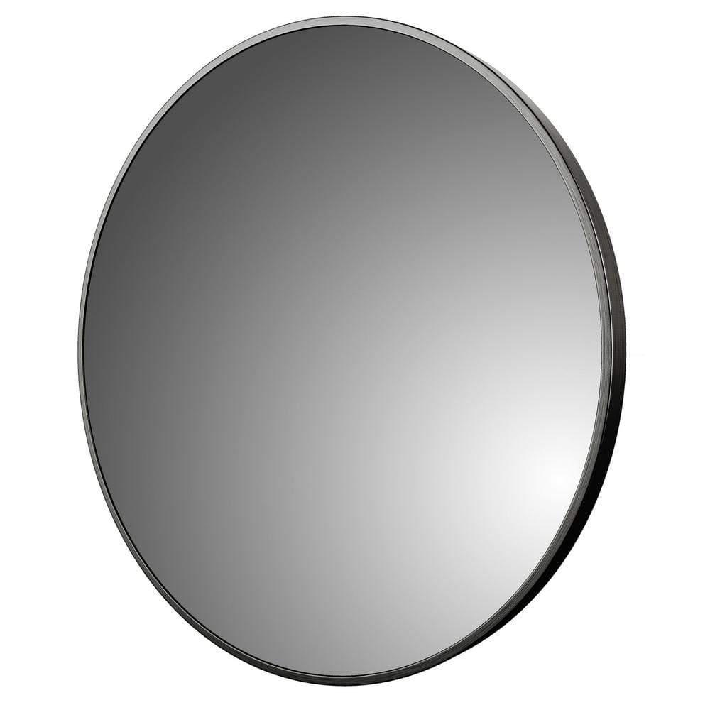 32 in. W x 32 in. H Round Aluminum Framed Wall Bathroom Vanity Mirror in Brushed Black TN420E550