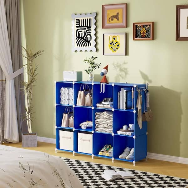 49.2 in. H x 35.5 in. W x 11.8 in. D Dark Blue 12- Cube Organizer