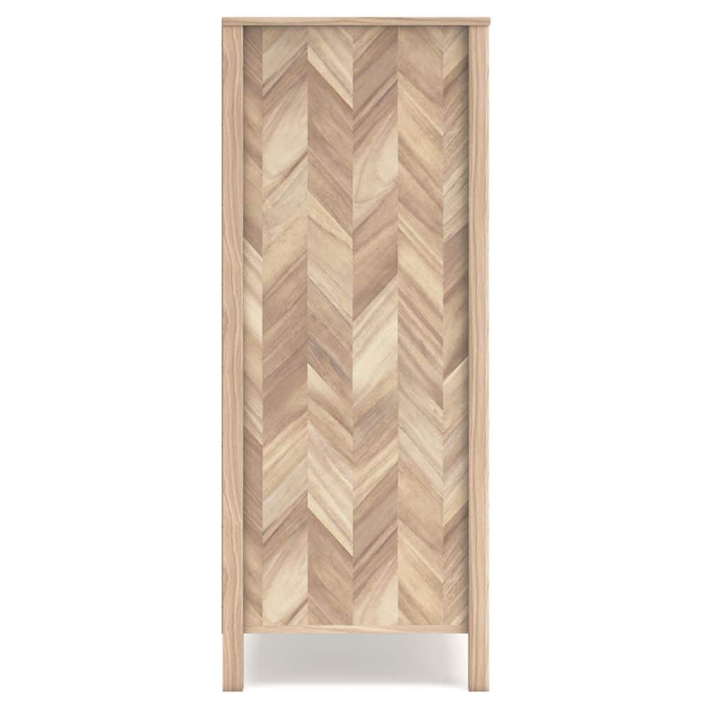Tan Oak Grain Mid-Century 5-Drawer Dresser with Chevron Pattern