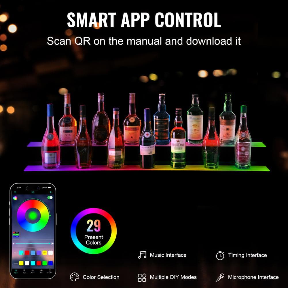 48 Inch Multicolor LED Lighted Acrylic Liquor Bottle Display Shelf