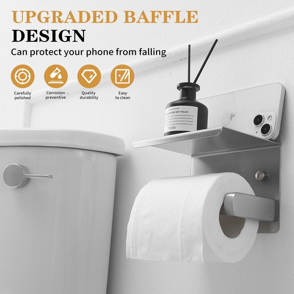 Brushed Nickel Stainless Steel Wall Mounted Toilet Paper Holder with Shelf