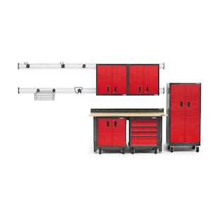 Premier Series 90 in. H x 102 in. W x 25 in.D Steel Garage Cabinet and Wall Storage System in Red Tread Plate (14-Piece)