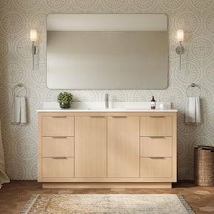 Maroni 60 in. W Single Bath Vanity in Light Straw with Cultured Marble Vanity Top in White with White Basin