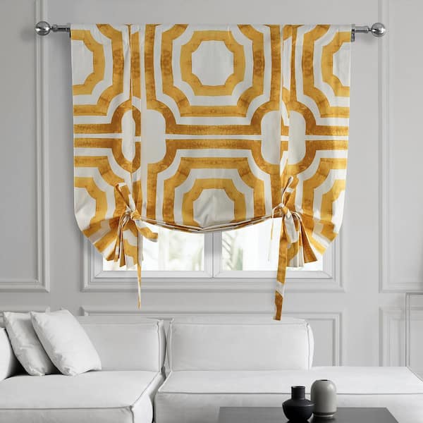 Exclusive Fabrics & Furnishings Mecca Gold Printed Cotton Rod Pocket Room Darkening Tie-Up Window Shade - 46 in. W x 63 in. L (1 Panel)