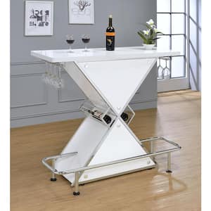 Atoka White High Gloss X-shaped Bar Unit with Wine Bottle Storage