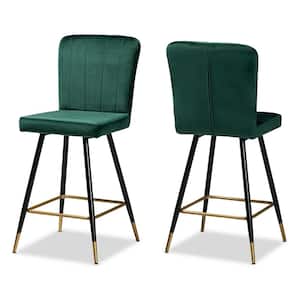 Preston 42.1 in. Green and Gold Low Back Metal Counter Height Bar Stool (Set of 2)