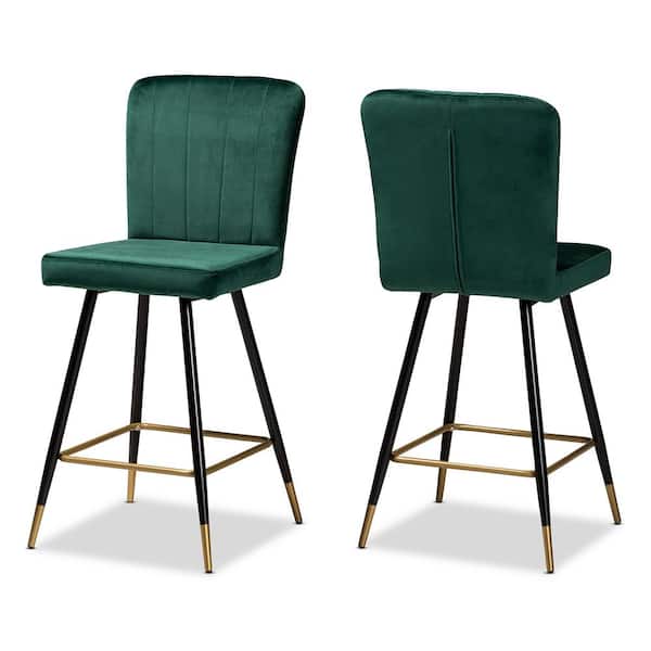 Baxton Studio Preston 42.1 in. Green and Gold Low Back Metal Counter Height Bar Stool (Set of 2)