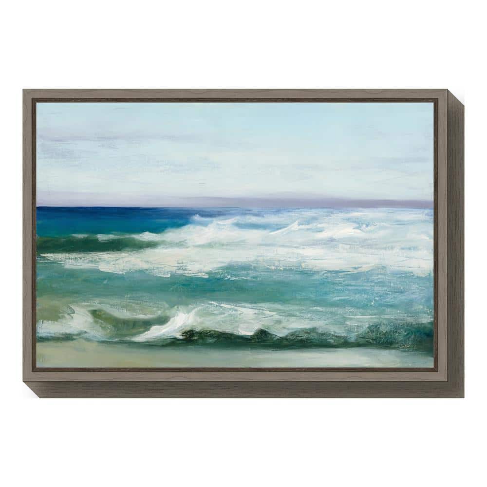 Azure Ocean Abstract Canvas Print with Greywash Frame