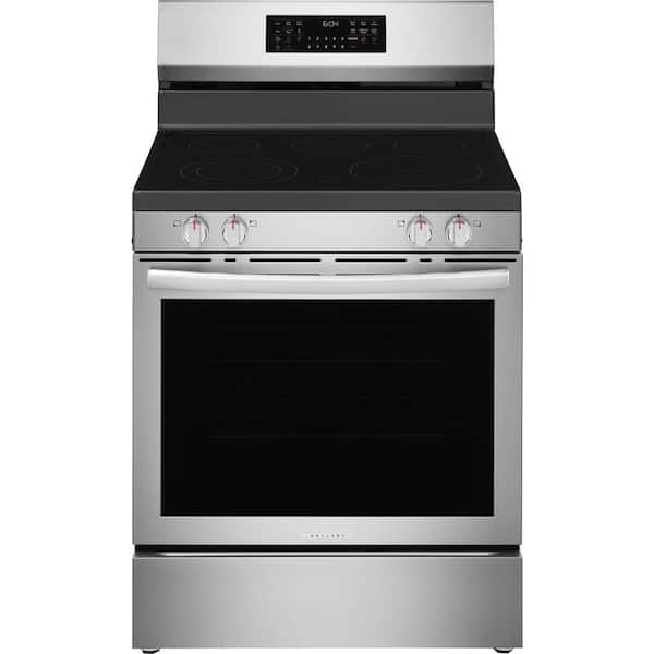 30 in. 5 Element Free-Standing Rear Control Electric Range in Black Stainless Steel with Stone-Baked Pizza