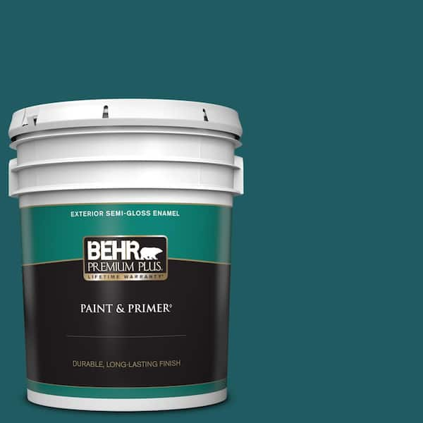 BEHR PREMIUM PLUS 5 gal. #S-H-510 Moonlit Pool Semi-Gloss Enamel Exterior Paint & Primer