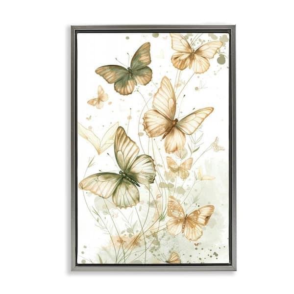Stupell Industries Neutral Watercolor Butterflies by LSR Design Studio Gray Floater Frame Animal Graphic Art Print 25 in. x 17 in.