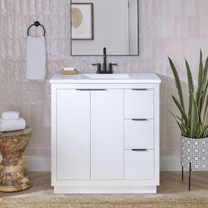 Harlock 37 in. W x 19 in. D x 35 in. H Single Sink Free Standing Bath Vanity in White with White Cultured Marble Top