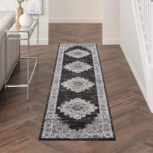 Passion Black Ivory 2 ft. x 10 ft. Bordered Transitional Runner Area Rug
