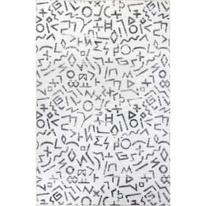 Tania Modern Symbols Machine Washable Light Gray 5 ft. x 7 ft. 5 in. Area Rug