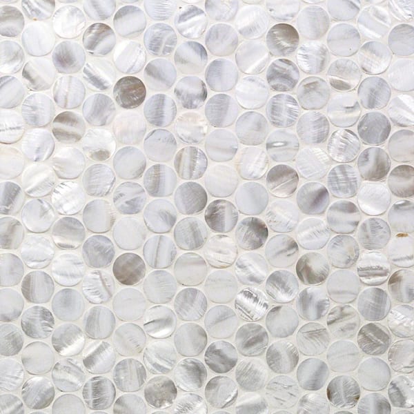 Ivy Hill Tile Pacif White Penny Round 12.51 in. x 12.79 in. x 2 mm Pearl Shell Mosaic Tile