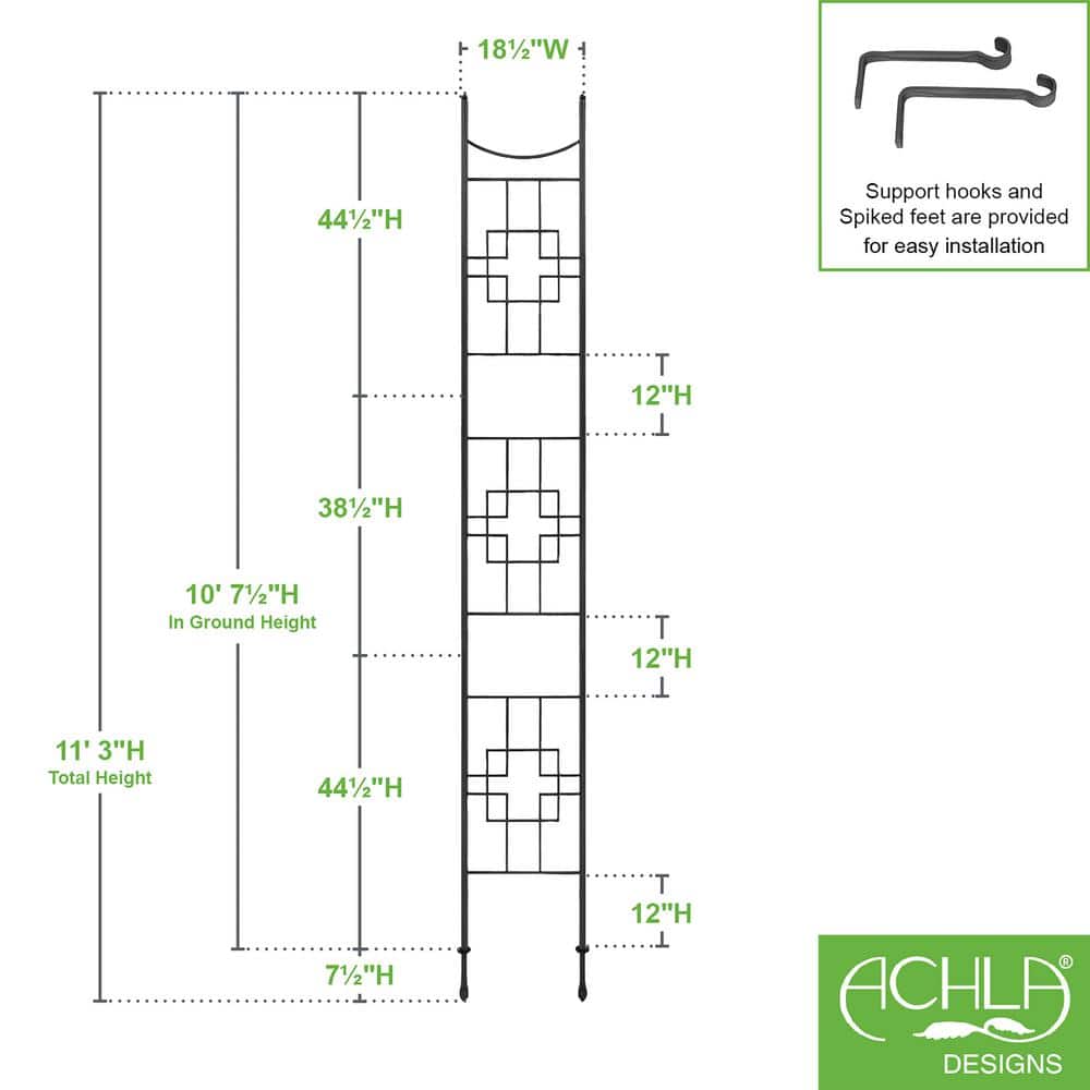 135" Black Wrought Iron Slim Trellis with Graphite Finish