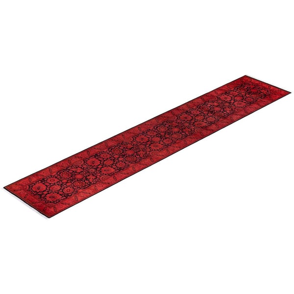 Overdyed Red 2 ft. x 14 ft. Solid Wool Runner Area Rug
