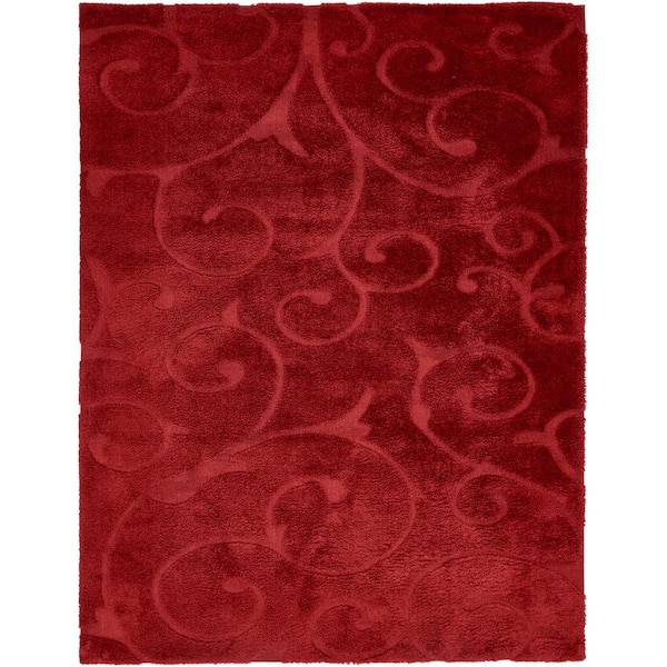Unique Loom Floral Shag Carved Red 9' 0 x 12' 0 Area Rug