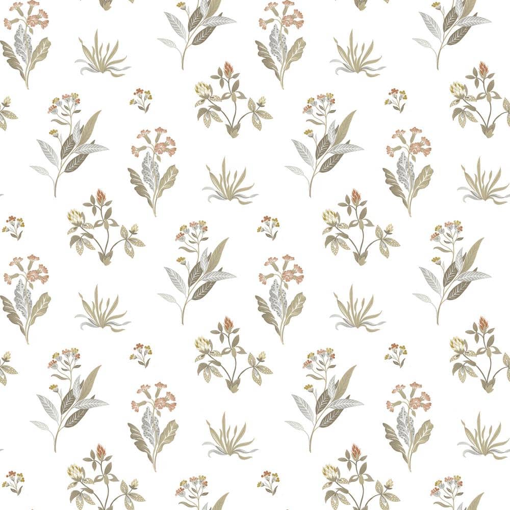 Large Floral and Leaf Motif Beige Matte Finish EcoDeco Material Non-Pasted 