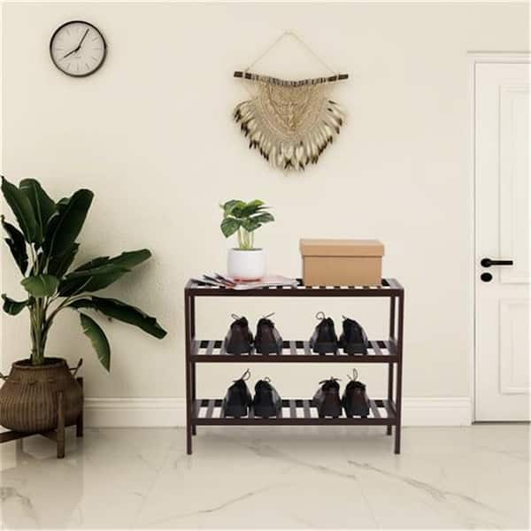 3 Tier Bamboo Shoe Rack Bench 27.6in Long Entryway Heavy Duty Shoe Storage Shelf  Organizer with Seat Surface for Hallway Corridor Bathroom 