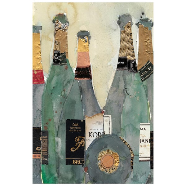 Empire Art Direct "Champagne Bottles 2" Frameless Free Floating Tempered Glass Panel Graphic Drink Wall Art Print 48 in. x 32 in.