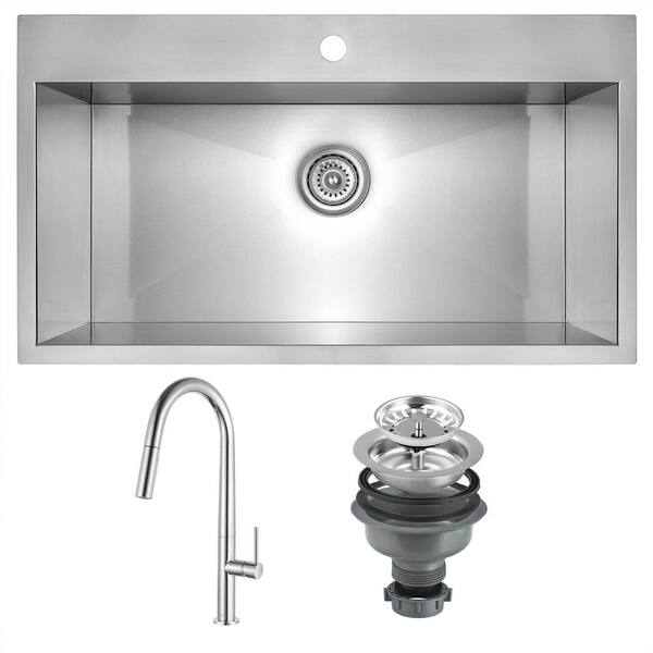 Golden Vantage All-in-One Stainless Steel 33 in. x 22 in. Single Bowl Drop-In Kitchen Sink with Pull-down Faucet