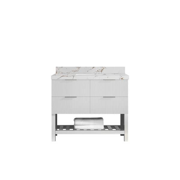 Willow Collections Catalina 42 in. W x 22 in. D x 36 in. H Single Sink Bath Vanity in White with 2 in. Viola Brown Qt. Top
