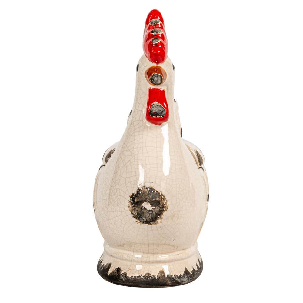 Rustic White Stoneware Rooster Container with Lid