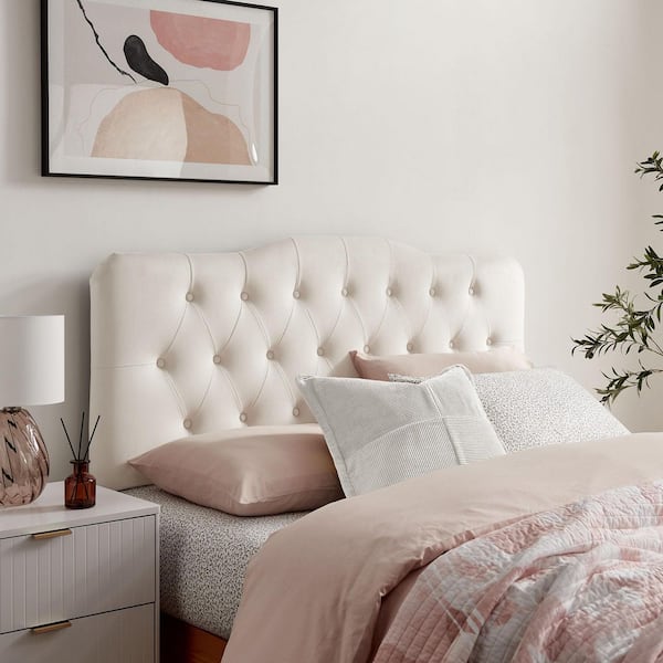 Annabel Performance Velvet Adjustable Full Headboard in Alabaster White