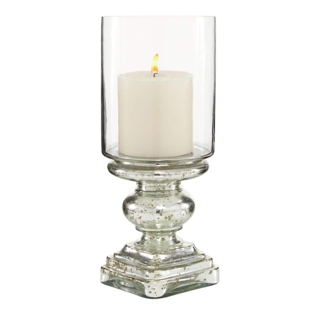 Elegant Silver Glass 16" Handcrafted Hurricane Candle Lantern