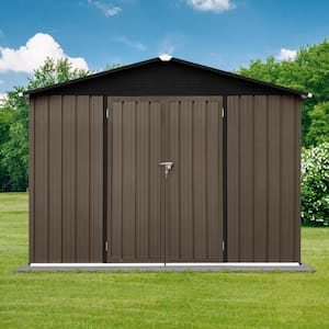 6 ft. x 8 ft. Outdoor Garden Metal Steel Waterproof Tool Shed Covers 48 sq. ft. with 2 Lockable Doors, Brown + Black