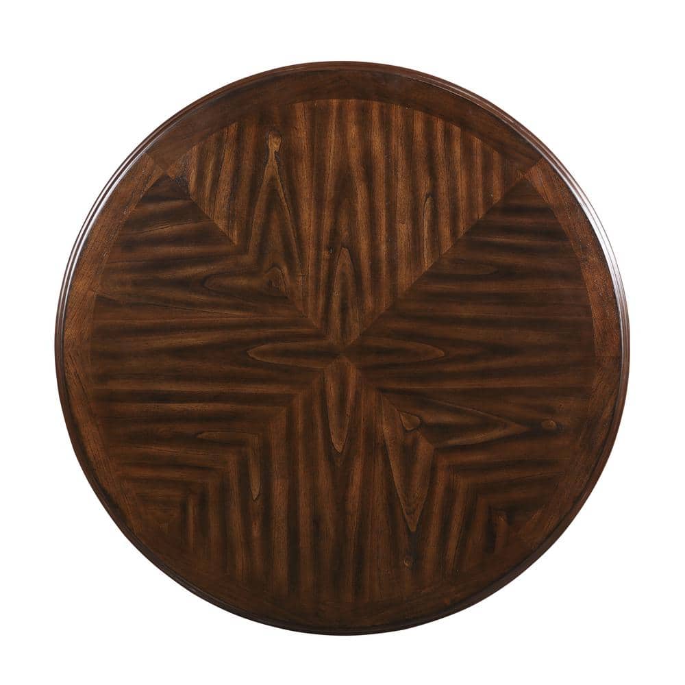 Cherry Wood Round Dining Table Set with Gray Upholstered Chairs