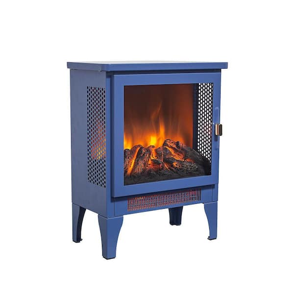 14 in. W 3-sided Freestanding Electric Fireplace in Blue Stove