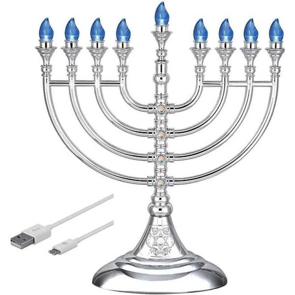 white LED Novelty Metallic Silver Shatterproof Hanukah Candle, Battery or USB Powered, (1-Pack)