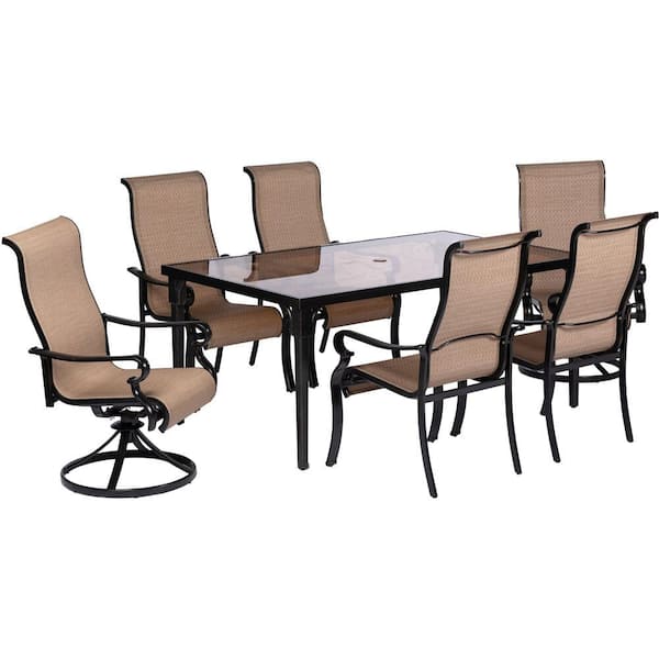 Hanover 7-Piece Aluminum Outdoor Dining Set with a 40 in. x 70 in. Glass-Top Table 2-Swivel Rockers and 4-Dining Chairs